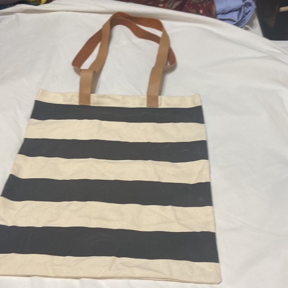 16 by 15 Peace & Love Canvas Tote bag, Black/White striped Canvas bag - Picture 7 of 10